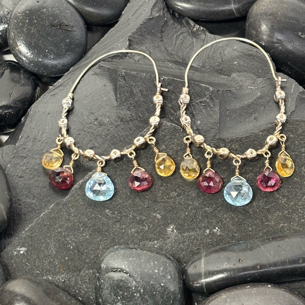 Zara X Light Gold Hoop Earrings Citrine/Apatite/Pink Tourmaline Drops